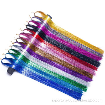 Hair Tinsel Glitter 120cm 48inch laser Synthetic Hair Extension Glitter Rainbow For Girls And Party